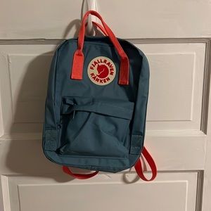 Blue and pink Fjallraven Kanken backpack, like new